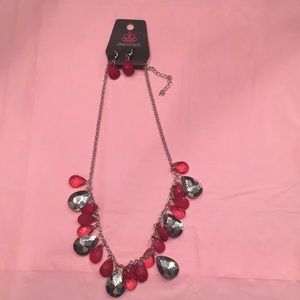 Red and silver necklace with matching earrings